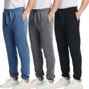 Real Essentials Men's 3-Pack Fleece Joggers with Elastic Bottoms and Pockets, L