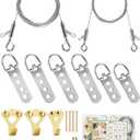 Picture Hanging Wire Kit Heavy Duty, 70PCS Picture Hanging Kit for Large Frame/ Mirror up to 50lbs/ 100lbs, including Adjustable Picture Wire, Hooks, D Rings, Frame Backing Clip, Mini Level