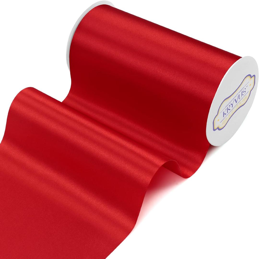Red Satin Ribbon, 6" x 22 Yards Wide Red Ribbon, Solid Large Ribbons for Cutting Ceremony, Grand Opening, Wedding Chair Sash, Car Decor, Gift Wrapping, Party Decoration