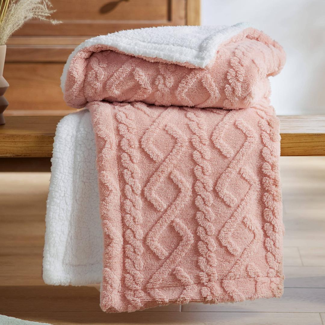 Bedsure Sherpa Throw Blanket For Couch- Throw / Dusty Pink
