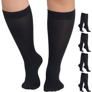 MANZI Plus Size Knee High Socks for Women Nylon Trouser Socks Women 40 Denier Semi Opaque Knee High Stockings (Black, XXXL)