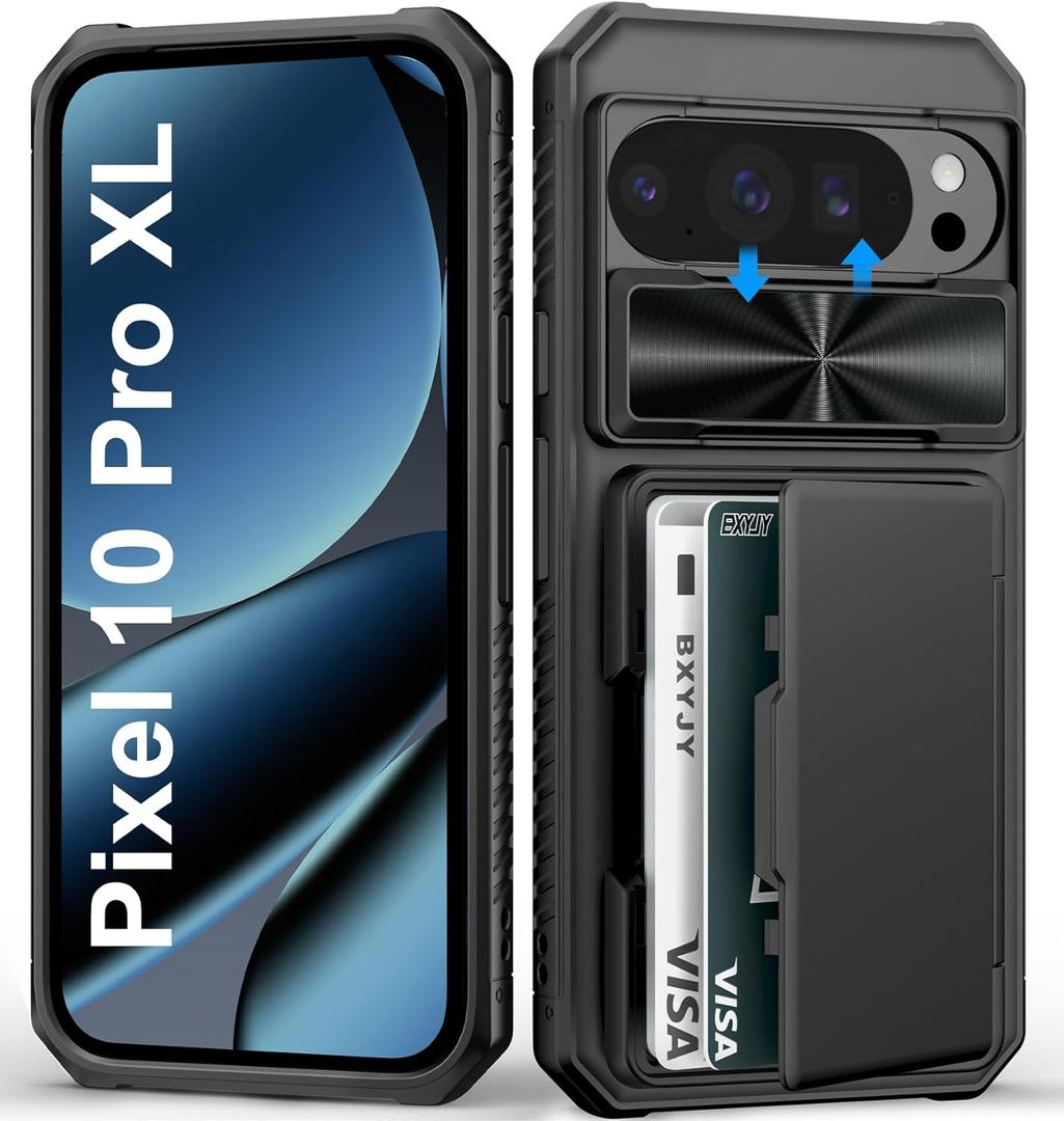 BXYJY for Google Pixel 10 Pro XL Case Wallet, Built-in Card Holder (4-5 Cards), Slide Camera Cover, Military Grade Drop, Rugged Heavy Duty Men Women Protective Phone Case for Pixel 10 Pro XL, Black