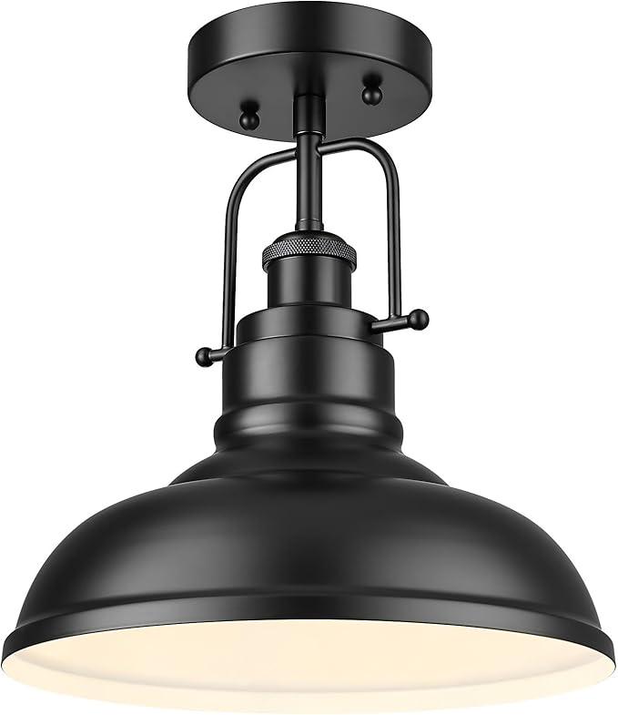 zeyu 11 Inch Semi Flush Mount Ceiling Light, 1-Light Industrial Ceiling Light Fixture for Hallway, Indoor, Matte Black Finish, ZY41-F BK