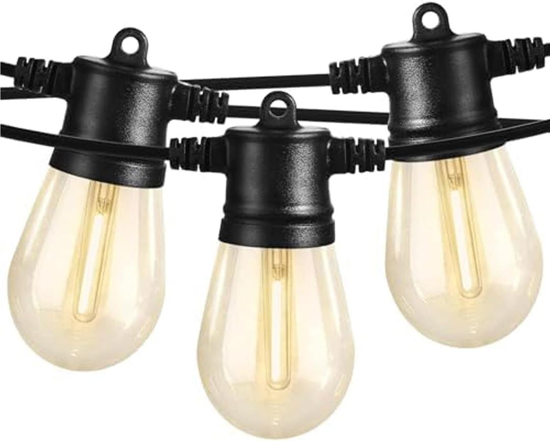 SUNTHIN Outdoor String Lights, 48FT Patio Lights with 16 LED Shatterproof Bulbs for Outside, Backyard, Deck, Porch, Garden, Bistro, Cafe, Party (Black)