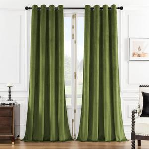 SMILETIME Green 84 in Long Velvet Curtains with Grommet, Thermal Insulated Super Soft Privacy Noise Reducing Light Filtering Velvet Curtains for Living Room, 2 Panels, Each 52 x 84 inches Long