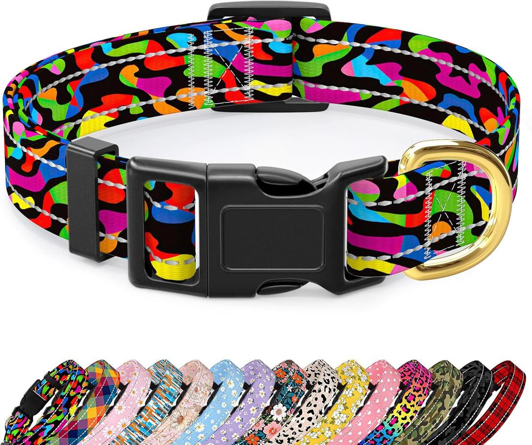 Reflective Dog Collar for Extra Small Dogs, Cute Boho Adjustable Heavy-Duty Nylon Puppy Collar for Boy and Girl Female, Soft Pet Accessories with Quick Release Buckle, Abstract Rainbow Art (XS (Neck 8-12", Width 5/8"))