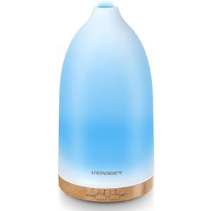 URPOWER Essential Oil Diffuser with 7 LED Color Changing Lights, Timer & Auto-Off - Ultrasonic Aromatherapy Fragrant Oil Humidifier Vaporizer Scent Diffusers for Home, Bedroom, Office, Yoga (Smooth White)