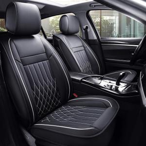 Aierxuan 5pcs Car Seat Covers Full Set with Waterproof Leather,Airbag Compatible Automotive Vehicle Cushion Cover Universal fit for Most Cars (Black and White) (5 pcs Full seat, 5 PCS Full Set/Black-White)