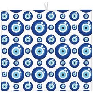 Blue Evil Eyes Dish Drying Mat for Kitchen Counter Watercolor Funny Dish Drainer Rack Mats 16"x18" Absorbent Reversible Modern Drying Pad,Set of 3
