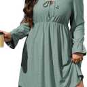 AlvaQ Plus Size Dresses for Women Square Neck Long Sleeve Dress Embroidery Eyelet A Line Sundress with Pockets L-4X (Green, XXL)