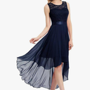 Women Floral Lace High Waist Prom Evening Hi-Lo Swallowtail Swing Bridesmaid Cocktail Dresses, Size S