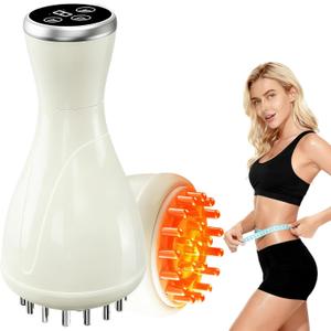 Lymphatic Massager, Anti Cellulite Massage Tool, Lymphatic Drainage Tool, with Soothing Pulse, Light, Heat and Vibration, Help Reduce Stretch Mark and Cellulite, for Belly Neck Leg Hip Arm (White)