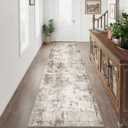 3x10 Washable Runner Rug Brown Grey Abstract Non Slip Soft Low Pile Hallway Kitchen Rug Neutral Modern Carpet for Laundry Bathroom Bedroom Living Room Home Decor