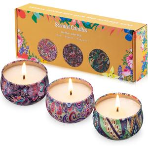 Hausware 3 Pack Scented Candles, 2.5 oz Aromatherapy Candles with Floral Scents,Soy Candles Set with 72H Burning Time,Ideal Gift for Women (Lavender+Vanilla+Rose)