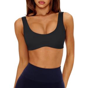 LASLULU Sexy Sports Bras for Women Scoop Neck Sleeveless Padded Bra Workout Yoga Crop Top (Medium, Black)