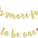 It's S'more Fun to Be One - Camping Themed 1st Birthday Banner, S'mores Banner for Baby Boy and Girl, One Happy Camper, Outdoor Camping Decorations (Gold Glitter)