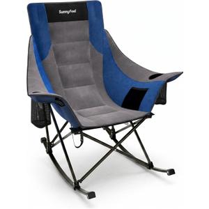 SUNNYFEEL Rocking Camping Chair Fully Padded Patio Folding Chair Portable Oversized Outdoor Rocker High Back Lawn Recliner with Side Pocket Camp Rocker Chairs for Adults Heavy Duty 500 LBS Blue, 1 Pack