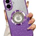 Misscase for iPhone 16 Magnetic Glitter Case Compatible with MagSafe,Full Protection Slim Shockproof Anti-Scratch Case with Camera Lens Protector Logo View Dust-Proof Net for Women Purple