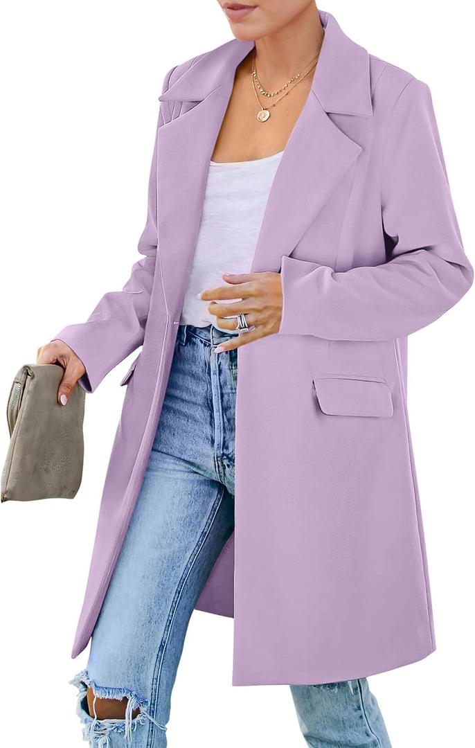 PRETTYGARDEN Women's 2026 Spring Fall Long Blazer Jackets Long Sleeve Lapel Pockets Loose Fit Work Casual Blazers Outerwear (Purple, L)