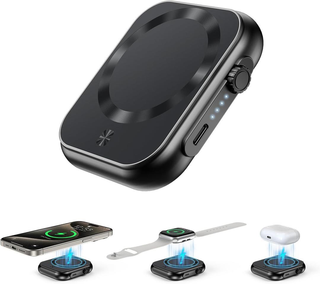 Wireless Portable Charger,3-in-1 Magnetic Power Bank 5000mAh,22.5W Fast Charging USB-C Mag-Safe Battery Pack,Compatible with iPhone 16/15/14/13/12,Apple Watch Series,Airpods