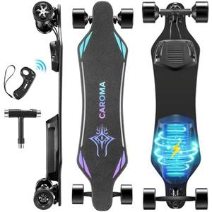 Caroma Electric Skateboard with Remote, 1200 W Brushless Motor Electric Longboard, 28 Mph Top Speed & 16/28 Miles Range, Suitable for Adults & Teens Beginners, 4 Speeds Adjustment, Glow in The Dark