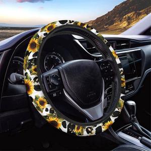 Sunflowers Cow Print Car Steering Wheel Cover for Women Girls Universal Suitable for Most Cars