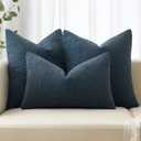 MIULEE Textured Boucle Throw Pillow Cover Dark Blue Accent Solid Lumbar Pillow Case Decorative Soft Pack of 1 Couch Cushion Chair Sofa Bedroom Livingroom Home Decor,12x20 Inch