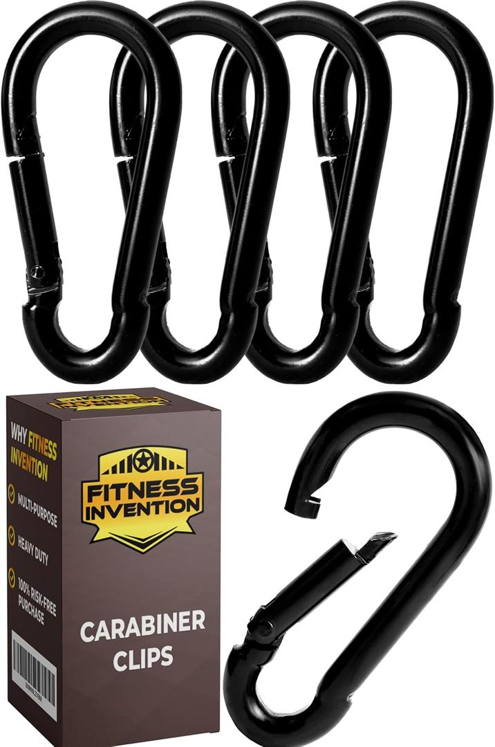 Carabiner Clip 5 PCS - Black Heavy Duty Carabiner Clip - Large Carabiner Clips - Snap Hooks - Perfect for Weight Lifting, Keychain, Dog Leashes & Gym