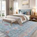 6x9 Area Rugs for Living Room, Bedroom - Machine Washable, Non-Slip Bedside Rug, Large Soft Floor Carpet for Office, Dining Room, Farmhouse and Home Decor, Charm/Turquoise