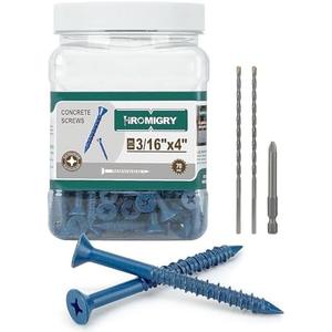 HROMIGRY 3/16" x 4" Concrete Screws (70 PCS) Flat Head 3/16 inch Concrete Anchors with Drill Bits for Masonry, Cement, Stucco, Brick and Block