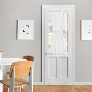 NICETOWN Sidelight Sheer Door Window Curtains - Semi Light Filtering French Door Curtain with Tieback, 26 x 50 Inch, White