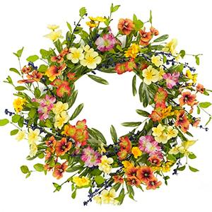 20 inch Spring Summer Wreaths for Front Door Floral Wreath with Colorful Wildflowers,Eucalyptus Leaves,Olive Leaves,Small Berries for Indoor Outdoor Farmhouse Home Wall Window Festival Decoration