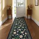 Moynesa Floral Runners for Hallways, 2.5x8 Washable Black Kitchen Runner Rug Non-Slip Rubber Backing, Ultra-Thin Soft Boho Patterned Indoor Carpet 8ft for Bedroom Laundry Entry