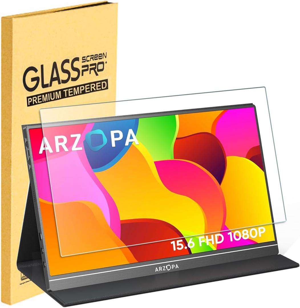15.6 Inch Portable Monitor Tempered Glass Screen Protector for ARZOPA/MNN/KYY/VILVA/ASUS/FANGOR/ViewSonic/QQH 15.6" Portable Monitor Laptop with 16:9 Aspect Ratio, 9H Hardness for Travel Outdoor