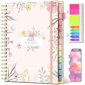 2026 Planner Weekly and Monthly Jan. 2026 to Dec. 2026 Hardcover 8.5" x 11" Planner for Women with Tabs Spiral Planners with Stickers 53 Weeks Schedule Yearly Agenda with Inner Pocket & Bookmark, Pink