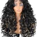 SOKU Long Curly Wig Highlight Blonde Lace Front Wigs for Black Women 22 Inch Pre Plucked Gluegless Layered Wig with Natural Hairline 13x4x1 Transparent Lace Frontal Ready to Wear