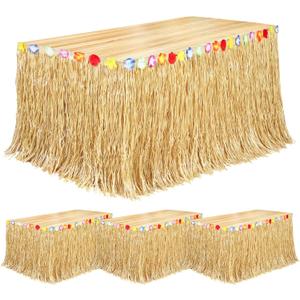 Fovths 4 Pack Luau Grass Table Skirt Natural 9 Feet x 29.5 Inch Hawaiian Table Skirt for Tropical Hawaiian Party Decorations Luau Party Costume Party, Straw Yellow