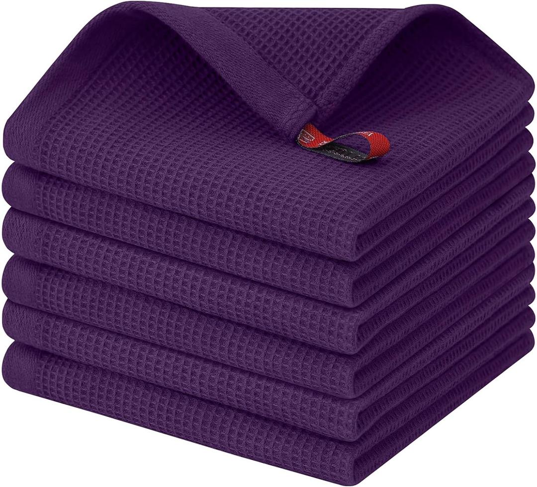 Homaxy 100% Cotton Waffle Weave Dish Cloths - 6 Pack Soft and Absorbent Dish Towels - 12 x 12 Inches Quick Dry Dish Rags - Eggplant