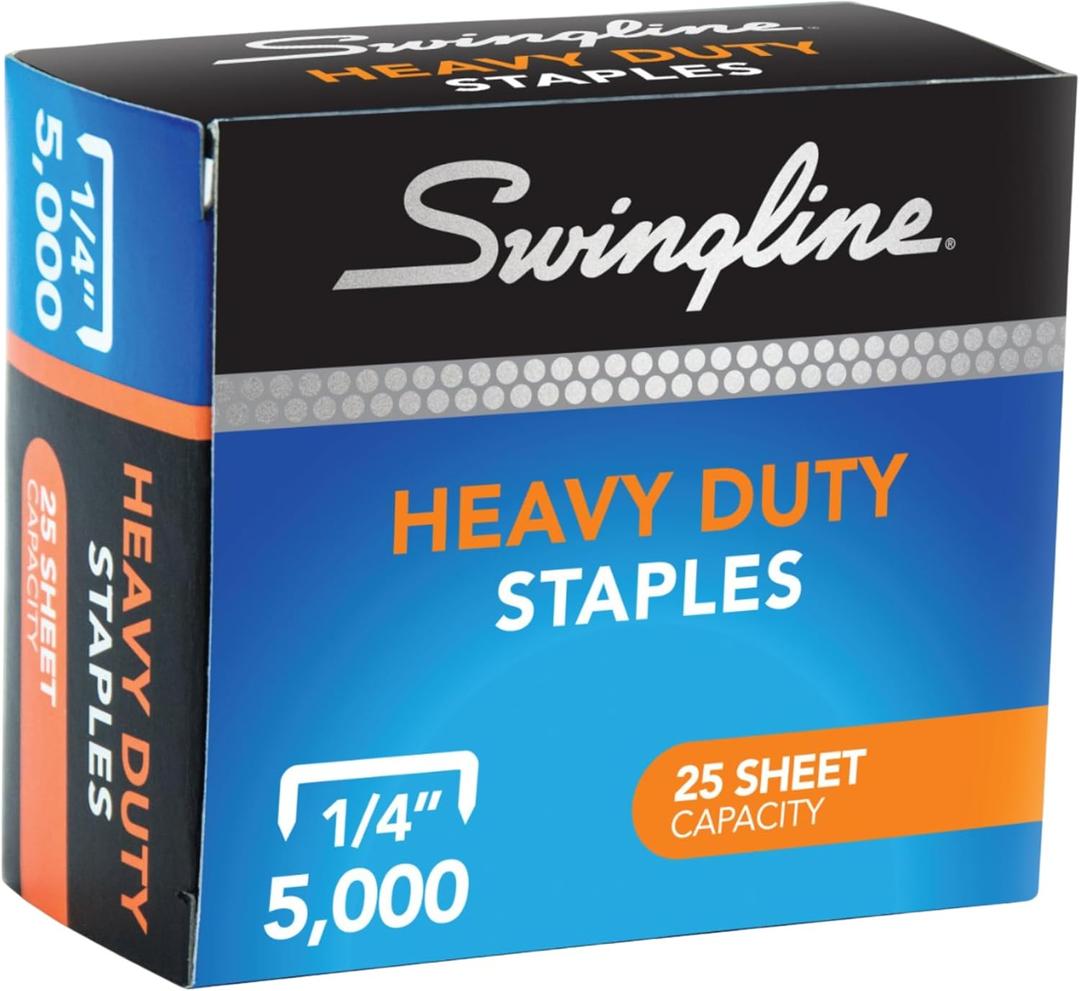 Swingline Staples, Heavy Duty, 1/4" Length, 25 Sheet Capacity, 100/Strip, 5000/Box, 1 Pack (79394)