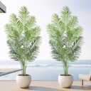 Artificial Palm Tree 7ft Tall Fake Palm Tree Indoor Decor with 18 Leaves and Real Bark Design Faux Tropical Areca Palm Silk Floor Plant in Pot for Home Office Living Room Bedroom Decor 2pcs