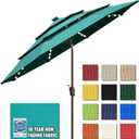 EliteShade USA 10-Year-Non-Fading 9ft 3-Tier Market Patio Umbrella, Commercial Table Umbrella with 80 Solar LED Lights, Crank Open, Windproof & UPF 50+ UV Protection for Garden, Deck, Pool, Backyard, Teal