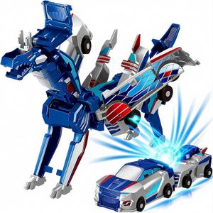 Collision Transforming Dinosaur Car Toy, 2-in-1 Magnetic Crash Convertible Robot Dino Toys for Kids Ages 3-12, Perfect Christmas Birthday Gift for Boys & Girls (Blue Dragon)