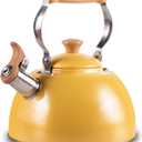 ROCKURWOK Tea Kettle, Tea Pot with Cool Touch Ergonomic Handle, Teapot Food Grade Stainless Steel, Tea Kettle Stovetop, Kettle Teapot, Whistling Tea Kettle, Tea Pot, 2.7 Quart (Yellow)