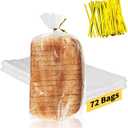 Bread Bags with Ties, 72 Pack Clear Bread Bags for Homemade Bread and 100 Ties, Adjustable Reusable Plastic Bread Bags, Bread Loaf Bags for Home Bakers and Bakery Owners