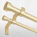 Double Curtain Rod, 1 Inch Gold Extra Long Dual Curtain Rods 72 to 144 Inch with Aluminum Modern End Cap Finial, Adjustable Heavy Duty Window Treatment Rods, Telescopic Metal Double Drapery Pole Set