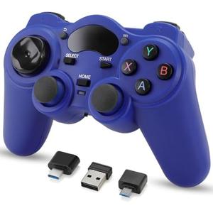 RARELEMON Wireless Gamepad for PC Laptop Android Steam – Blue USB & Bluetooth Game Controller with Phone Mount Compatible with Windows 7/10 Steam Deck Switch via Adapter Android TV Box & OTG