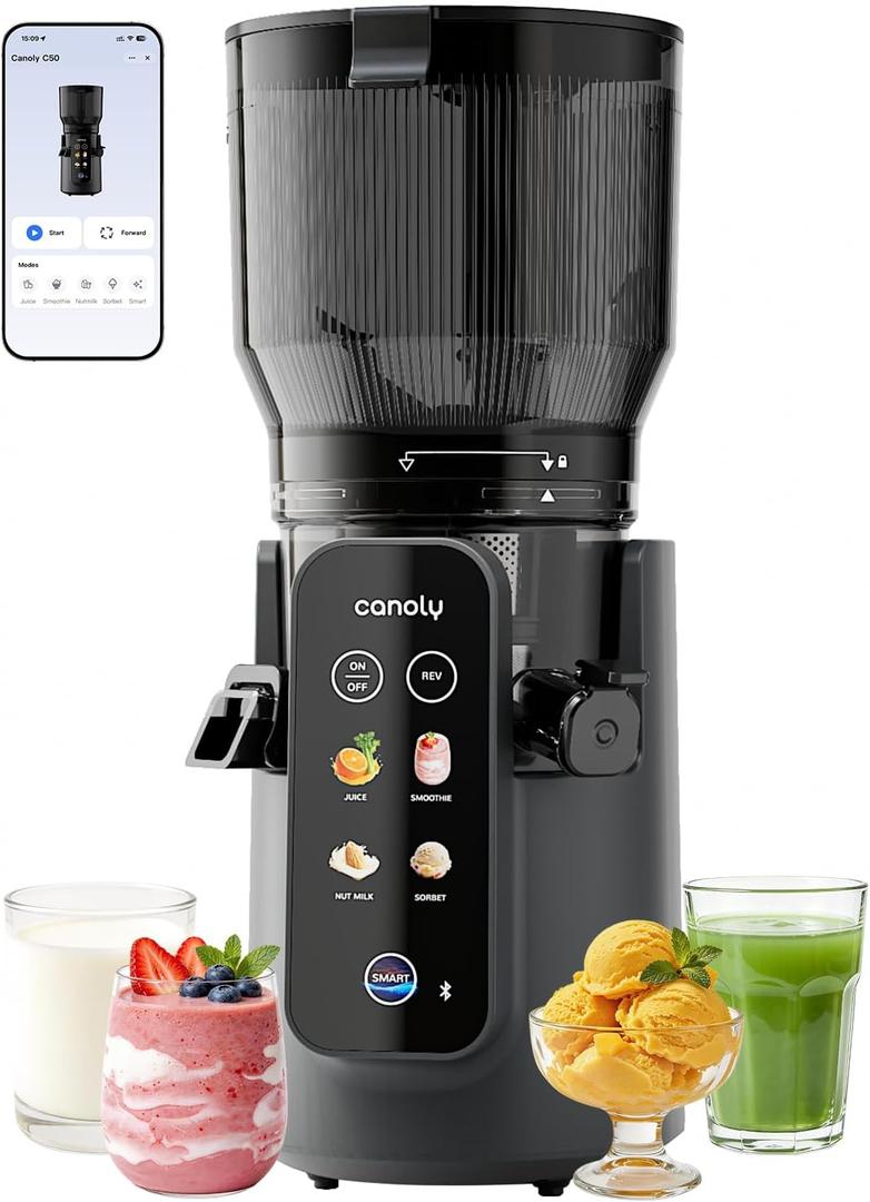 Canoly 4-in-1 Smart Cold Press Juicer C50, Juice,Smoothie,Sorbet & Nut Milk
7.1" XL Feed Chute, 100oz Juicer Machine, Touchscreen & Bluetooth App Control, AC Brushless Motor (Meteor Gray)