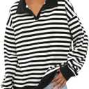 Darong Womens Oversized Contrast Striped Long Sleeve Collared Sweatshirts Casual Cotton Pullover Sweatshirt Fall Cloth XL
