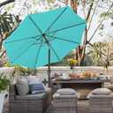 JEAREY 9FT Outdoor Patio Umbrella Outdoor Table Umbrella with Push Button Tilt and Crank, Market Umbrella 8 Sturdy Ribs UV Protection Waterproof for Garden, Deck, Backyard, Pool (Peacock Blue)