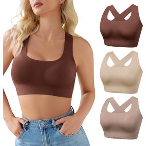 DEANGELMON Seamless Bras for Women Wirefree Full Coverage Padded Bra Criss-Cross Back Smoothing Bra Comfort Sleep Bralettes (Medium, Dark Purple-3 Pack)
